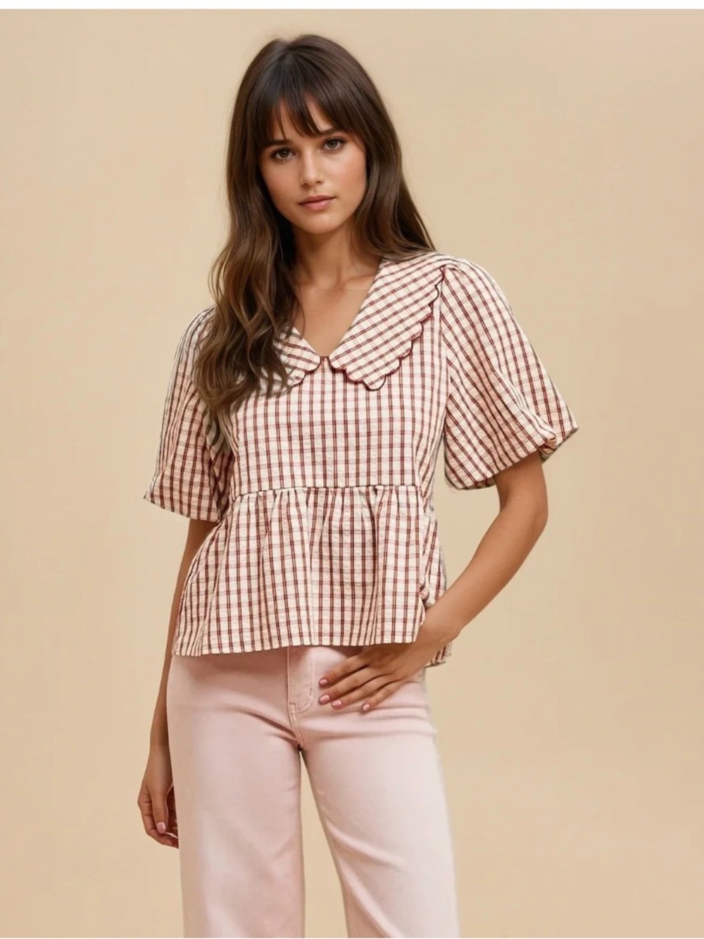 Fehrnvi Apparel Anniewear Fall Plaid Blouse Top M Medium